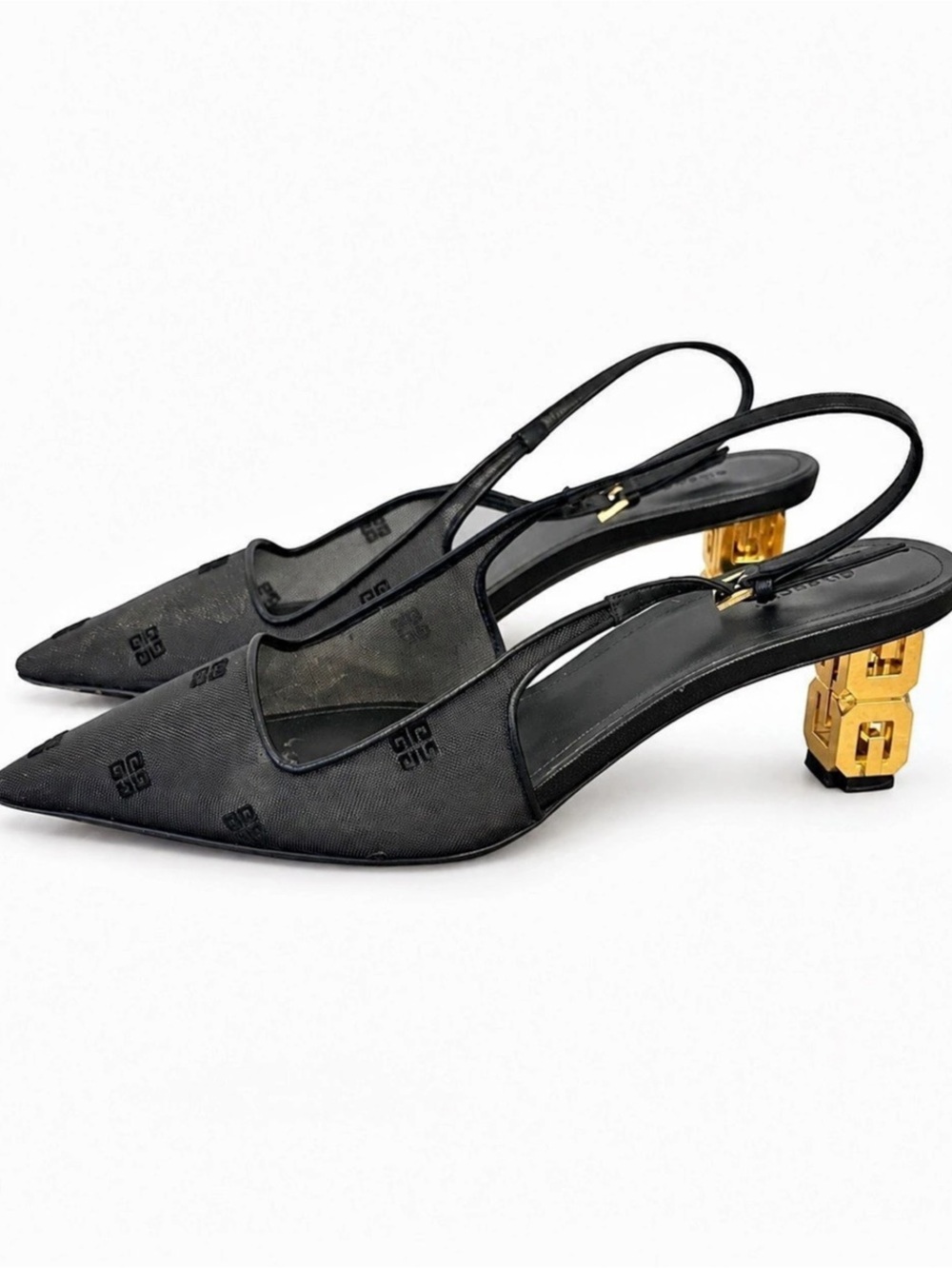 Givenchy G Cube Slingback in 4G Transparent Mesh Black Pointed-Toe Slingback
